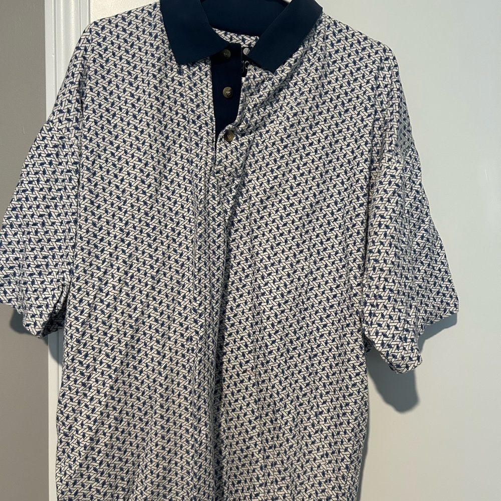 Vintage Navy and Cream Patterned Golf Polo Shirt